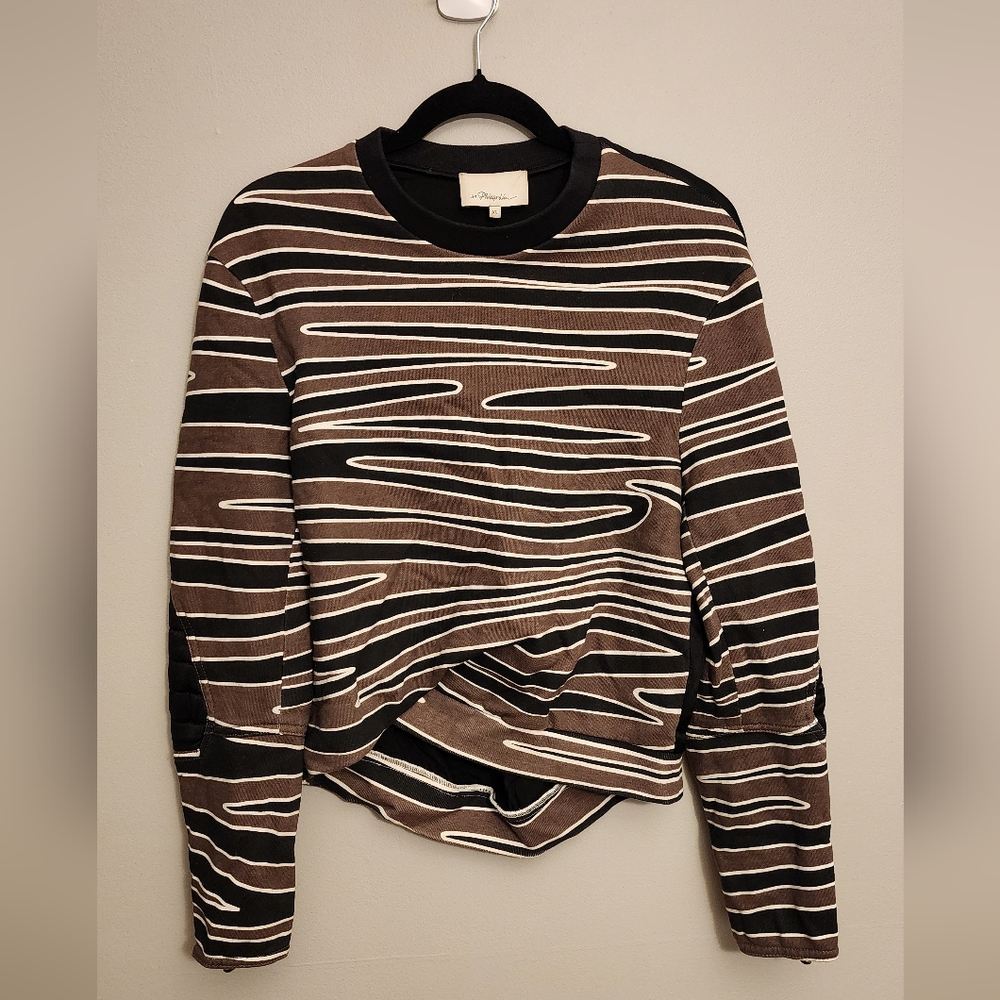 3.1 Phillip Lim Horizontal Stripe Pullover Sweater Mixed Media Size XS Black